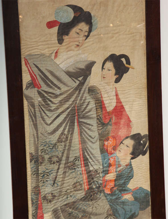 Two 19th Century Japanese Portraits on Silk For Sale 2