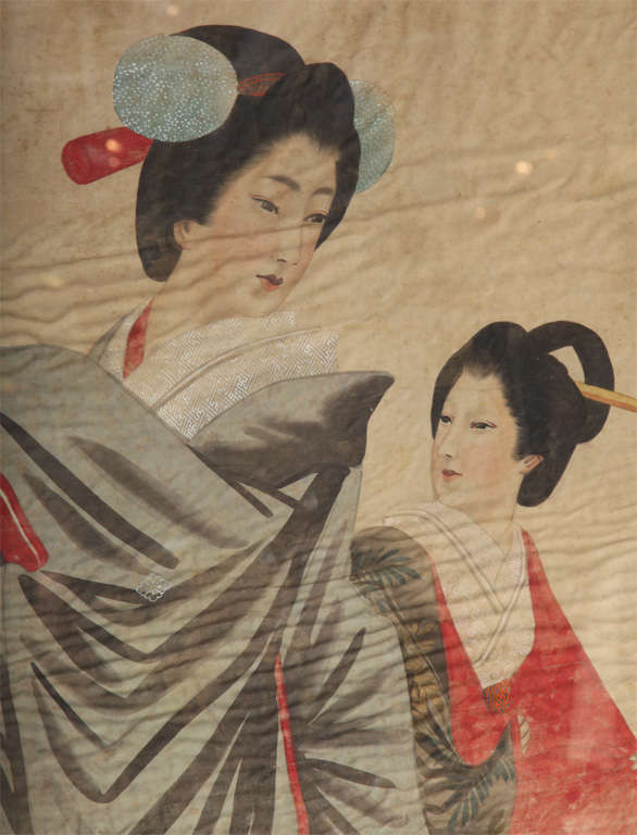 Two 19th Century Japanese Portraits on Silk For Sale 3