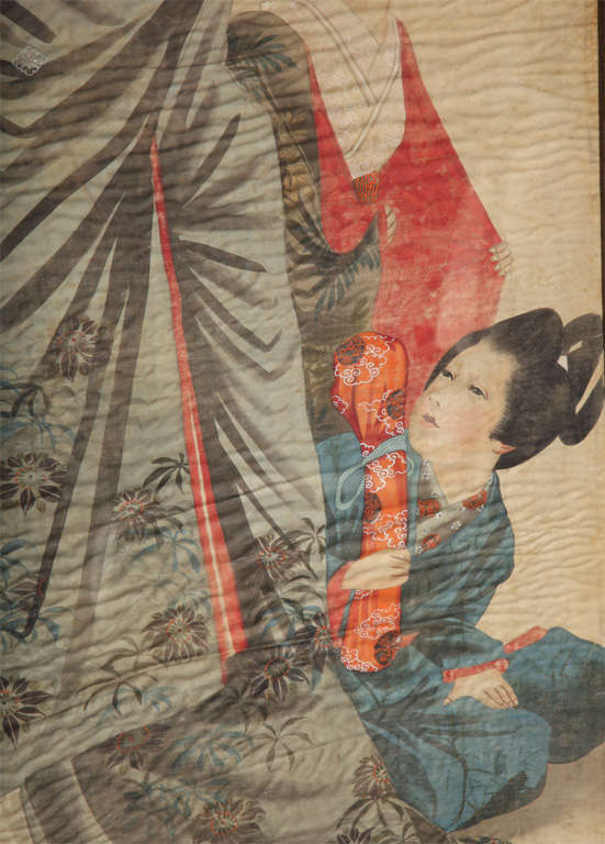 Two 19th Century Japanese Portraits on Silk For Sale 4