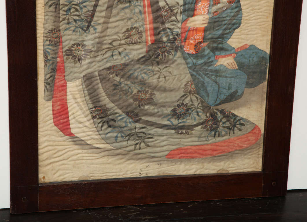 Two 19th Century Japanese Portraits on Silk For Sale 5