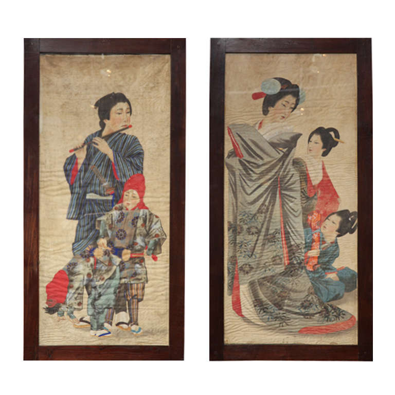 Two 19th Century Japanese Portraits on Silk For Sale