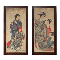 Two 19th Century Japanese Portraits on Silk