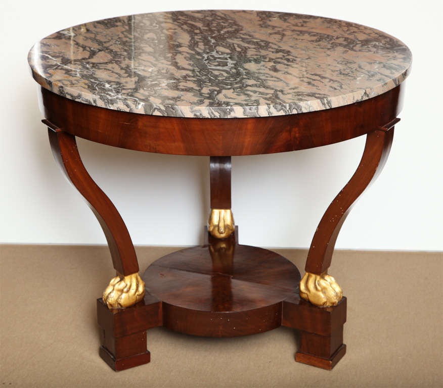 19th Century French, Mahogany and Parcel Gilt, Marble Top Centre Table