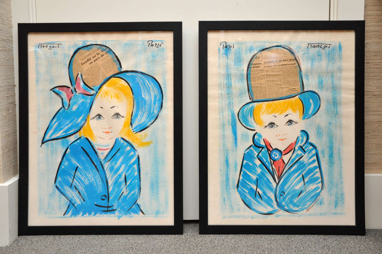 Parisan Girl & Boy Collage Watercolors, Francois