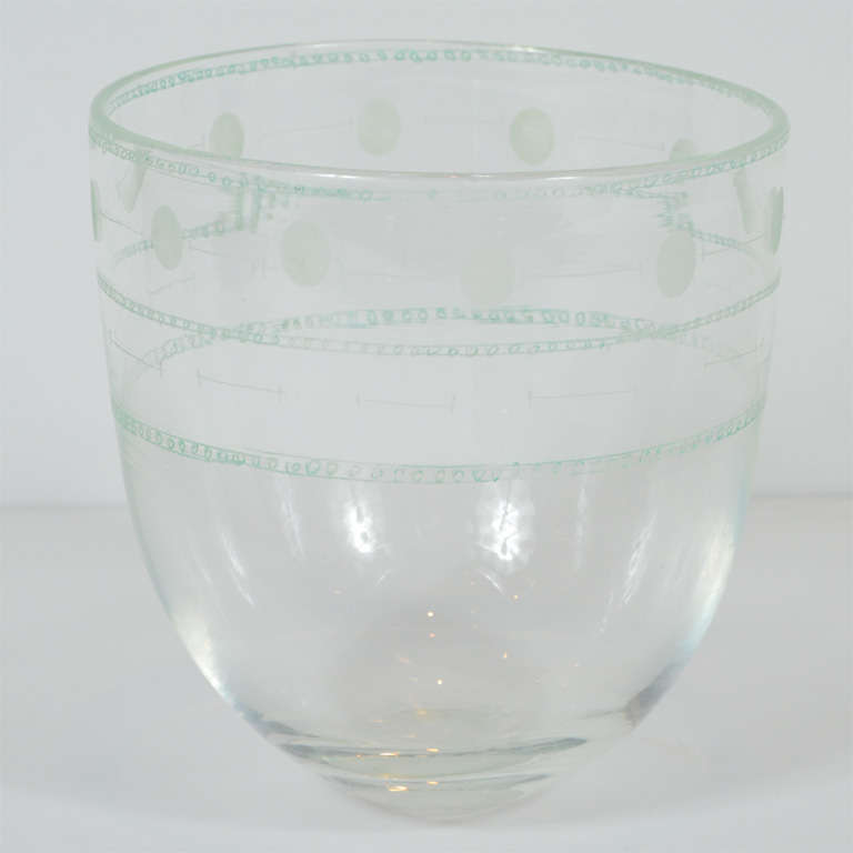 Art Deco Style Glass vase with Relief Frosted and Etched Detailing
