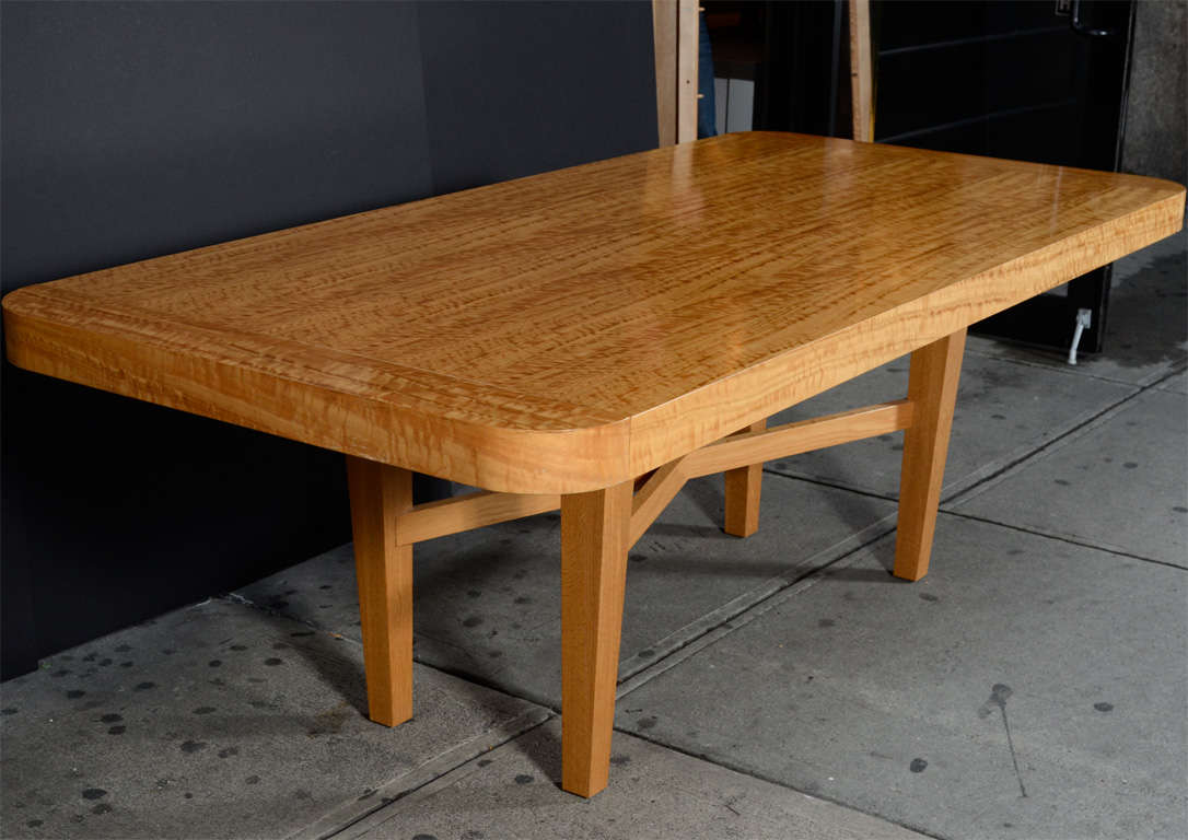 Modernist Burled Elm Dining table with Criss Cross base