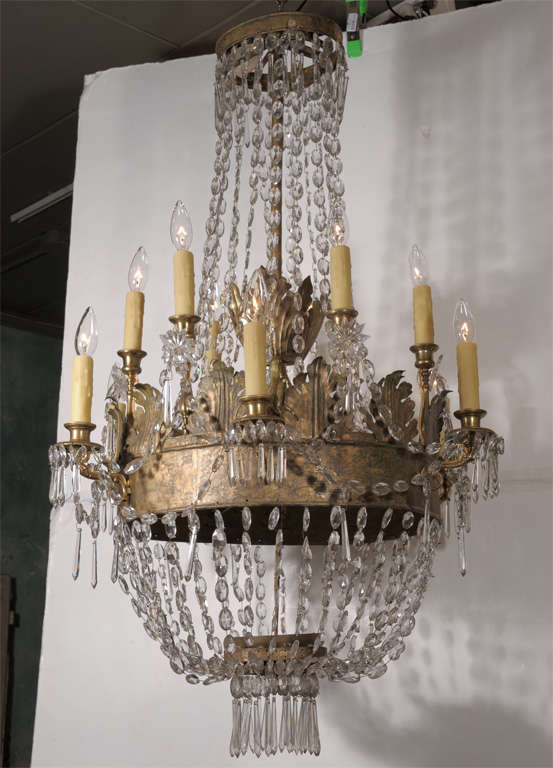 19th c. Empire tole and crystal chandelier