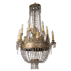 19th c. Empire tole and crystal chandelier
