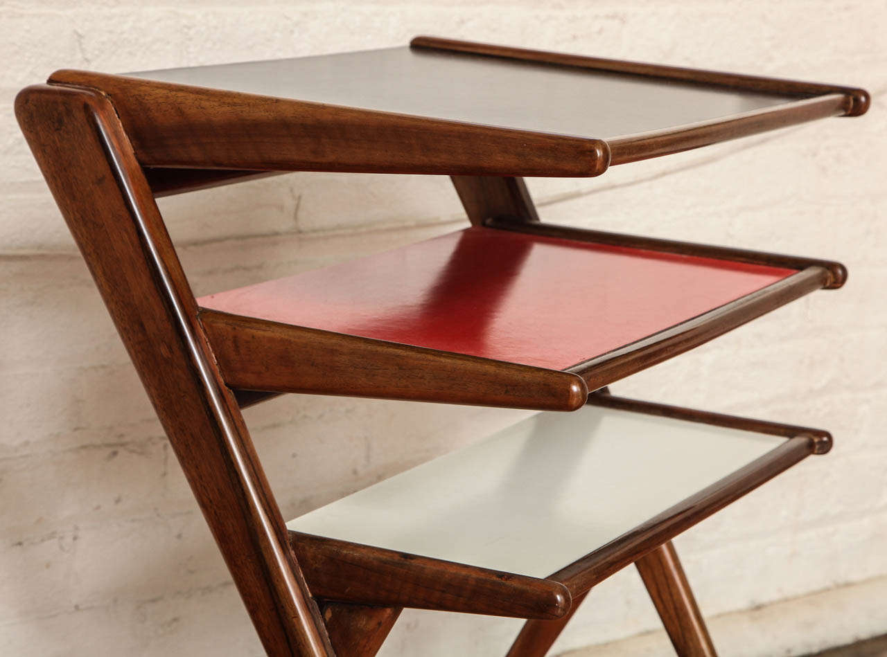 Italian Modernist Rolling Side Table Magazine Rack For Sale