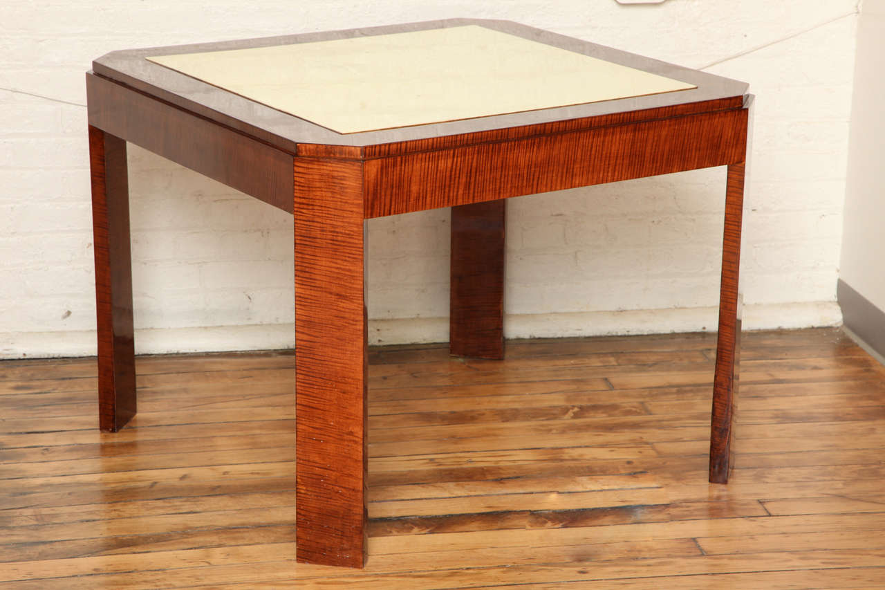 Art Deco Game Table. Rio palissandre and beautiful parchment top.