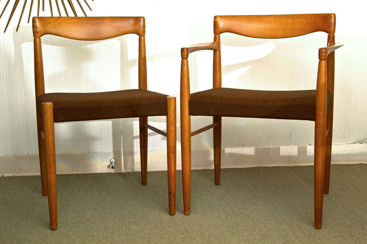 Set of six Danish oak chairs signed HW Klein