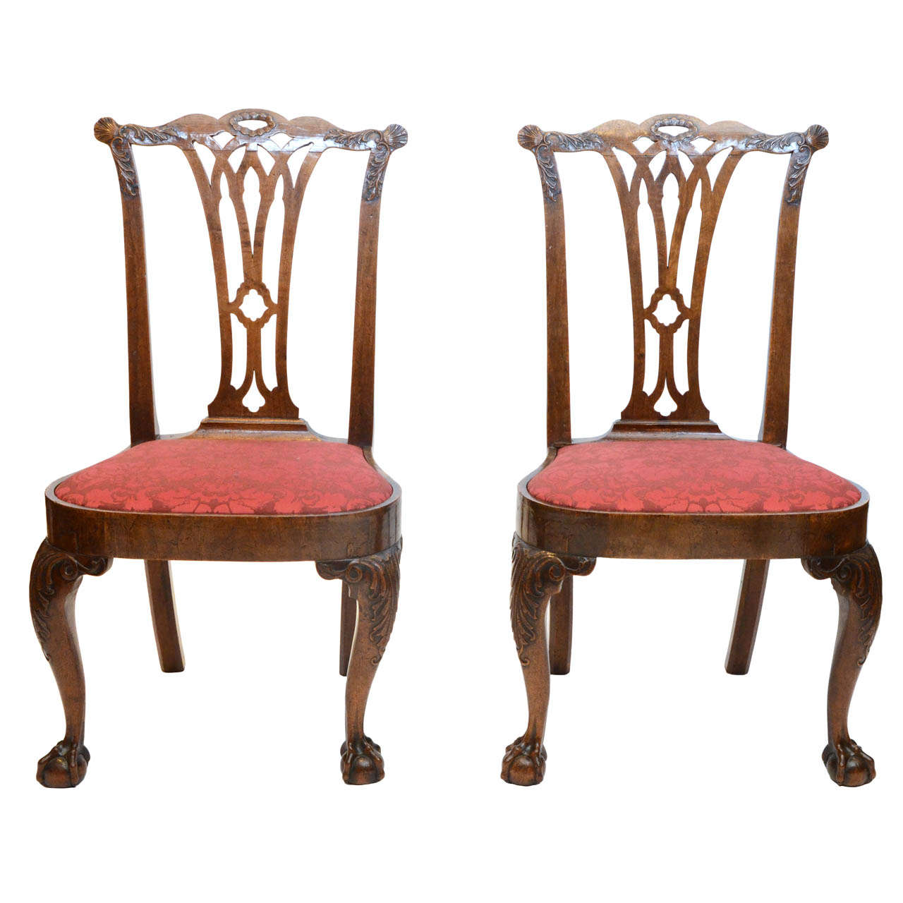 A fine pair of George II period walnut side chairs. For Sale