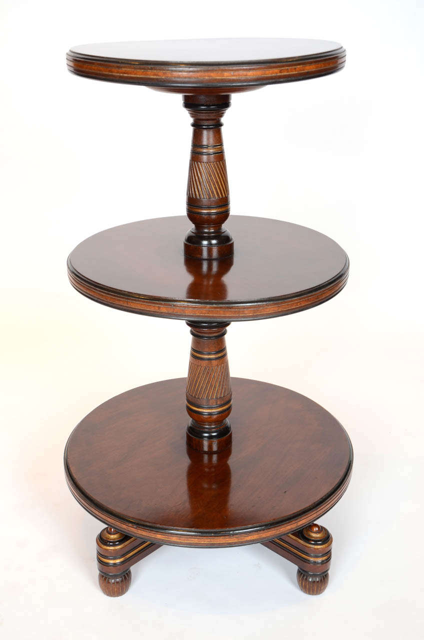 19th century Aesthetic Movement Mahogany Three-Tier Dumb-waiter, ebonised, gold