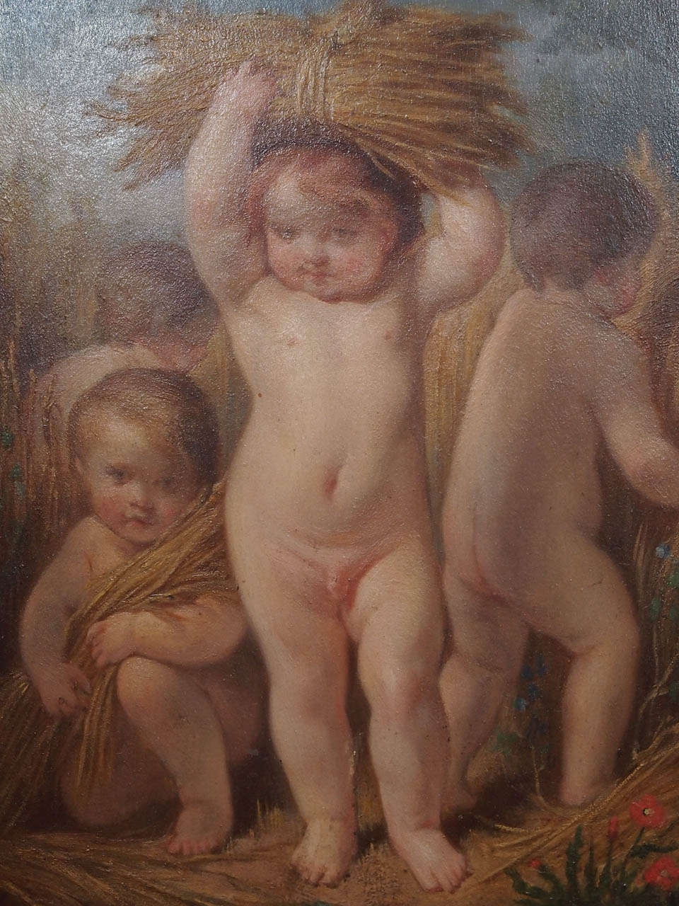 Pair of French Oil on Board of Putti In Excellent Condition For Sale In Natchez, MS