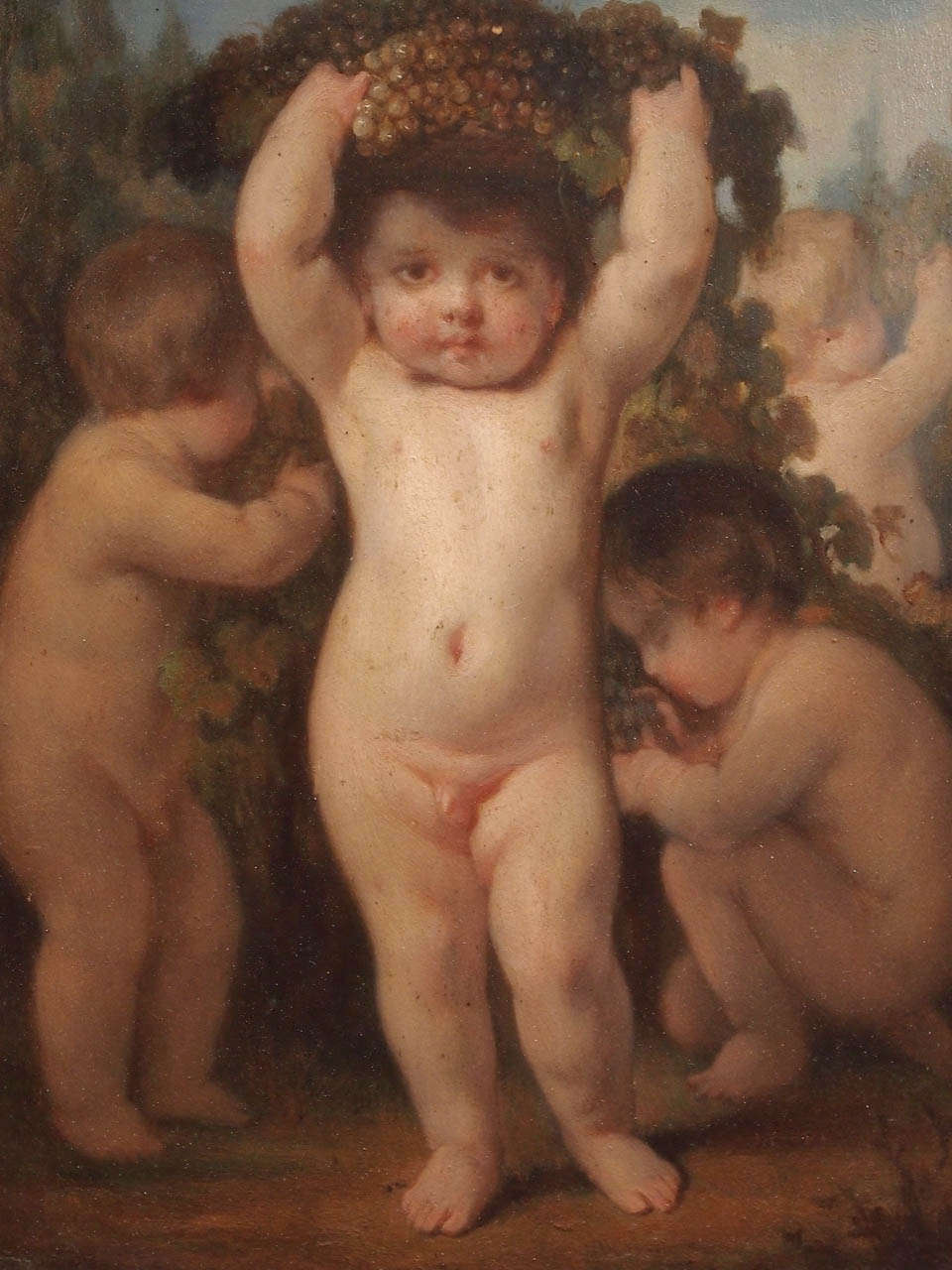 Pair of French Oil on Board of Putti For Sale 3