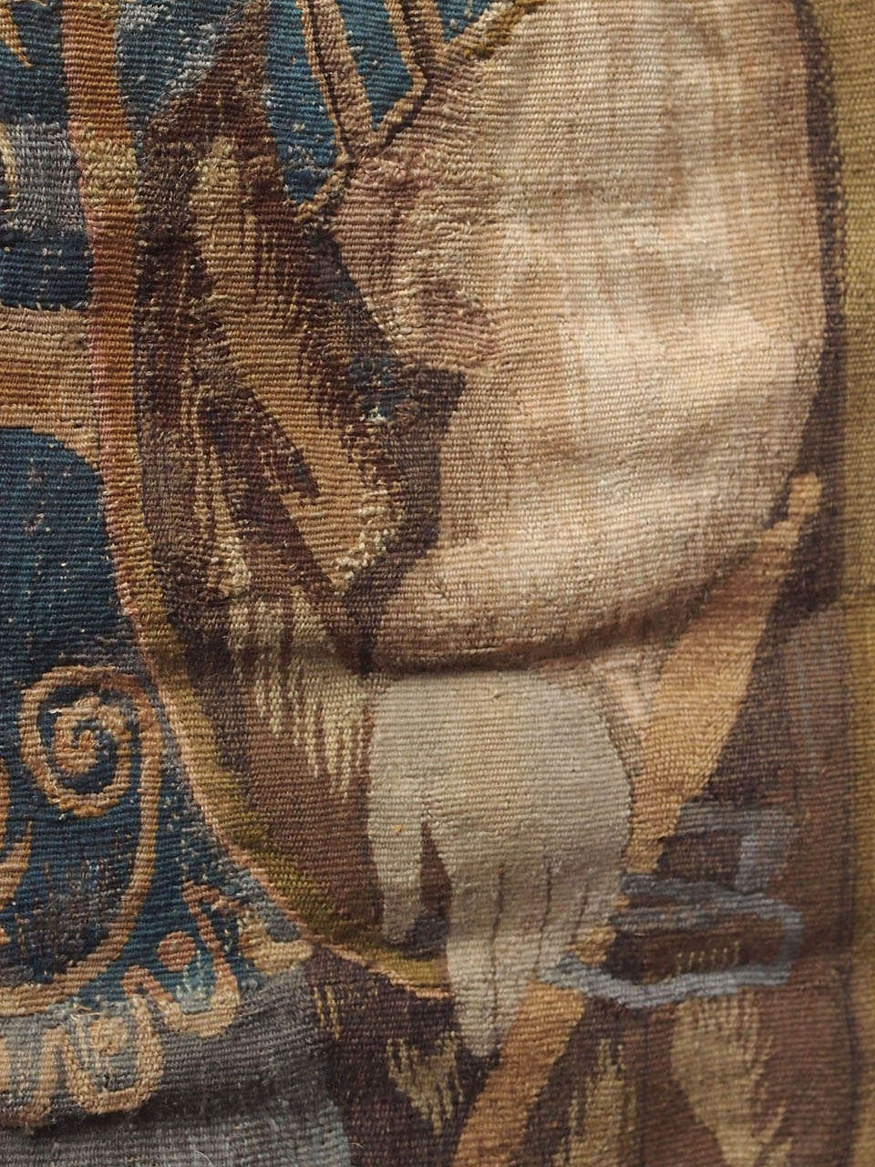 18th Century and Earlier 17th C. Flemish Tapestry Fragment in 19th Century Frame