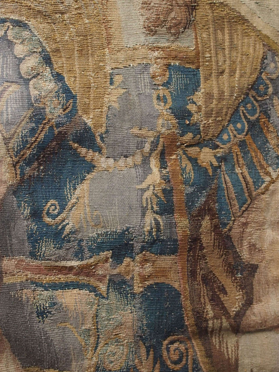 Wool 17th C. Flemish Tapestry Fragment in 19th Century Frame