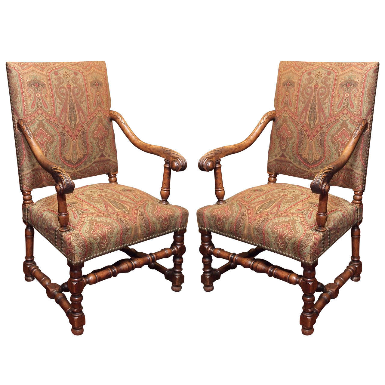 French Late 19th Century Walnut Tall Back Chairs For Sale