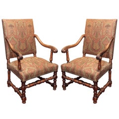 French Late 19th Century Walnut Tall Back Chairs