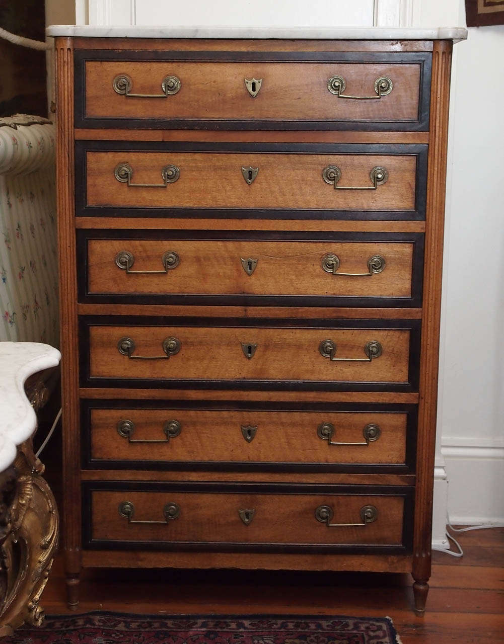 French Louis XVI Semainier Fuitwood with Ebony Trim
