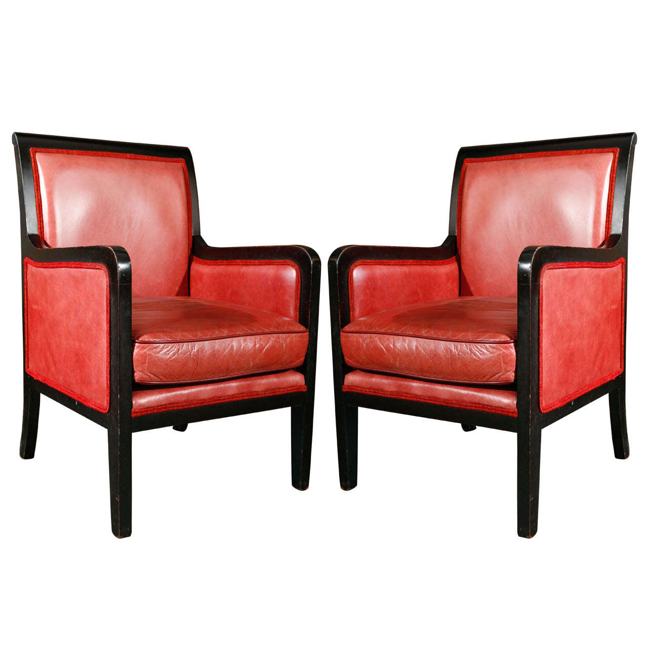 Pair of English Red Leather Chairs, Circa 1880