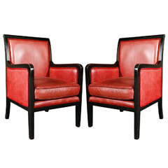 Pair of English Red Leather Chairs, Circa 1880