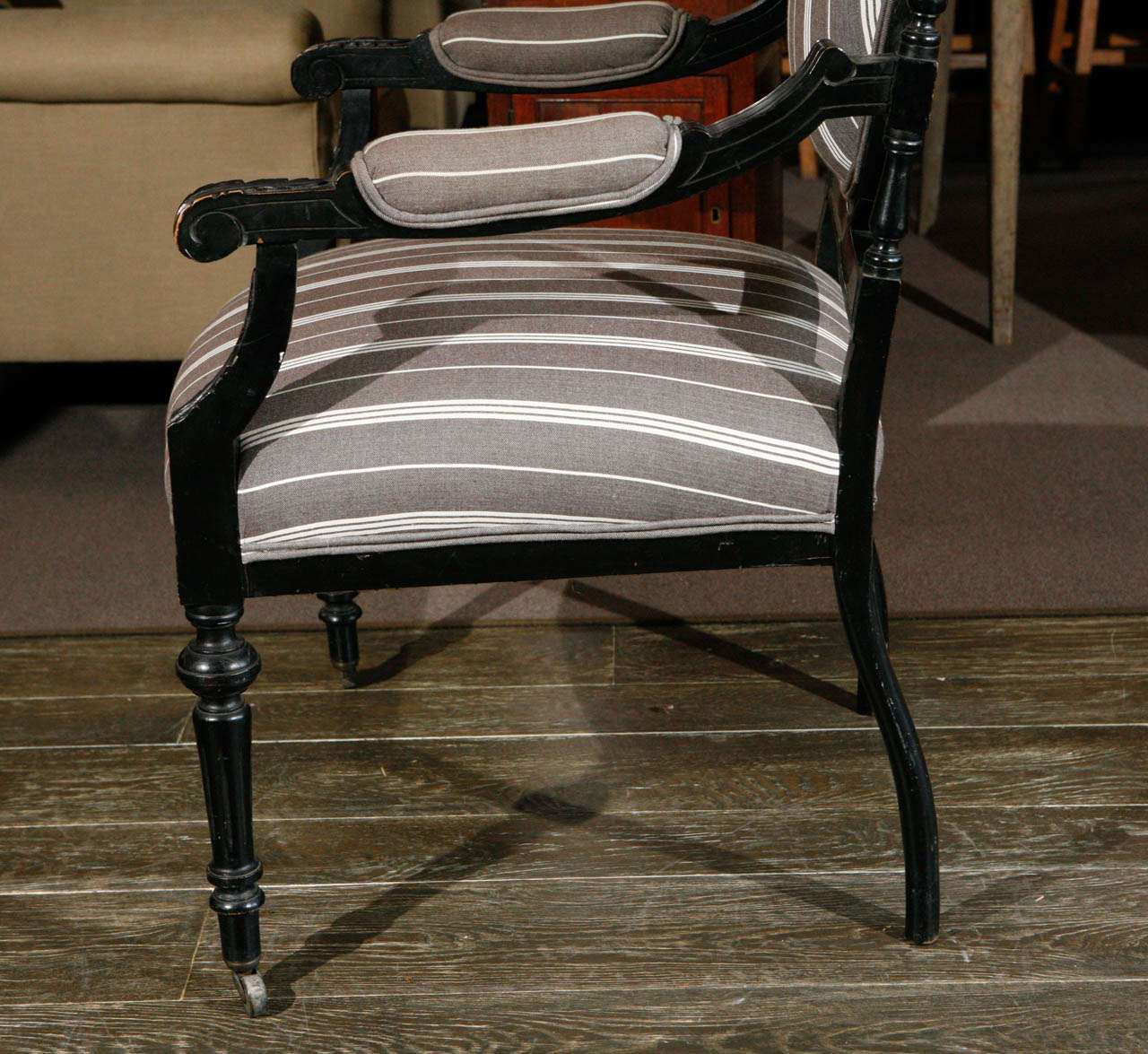 1870s Louis XVI Style Ebonized Fauteuil in Upholstered Linen 2