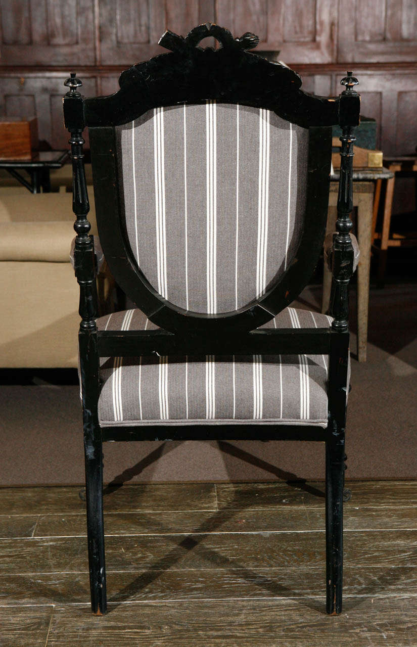 1870s Louis XVI Style Ebonized Fauteuil in Upholstered Linen 3