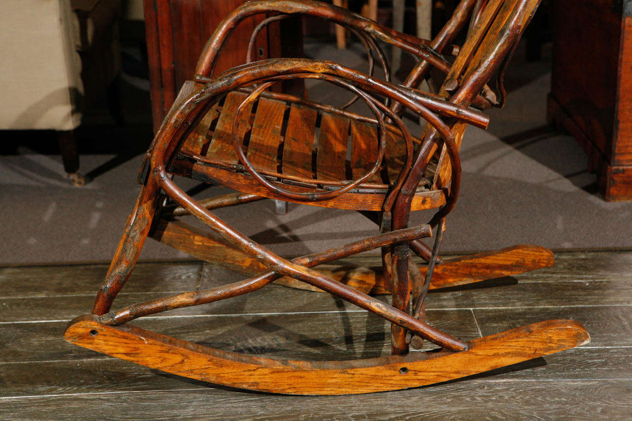 19th Century French Slat and Branch Rocking Chair, Circa 1860