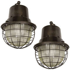 Large Metal Industrial Pendant Lights with Ribbed Glass