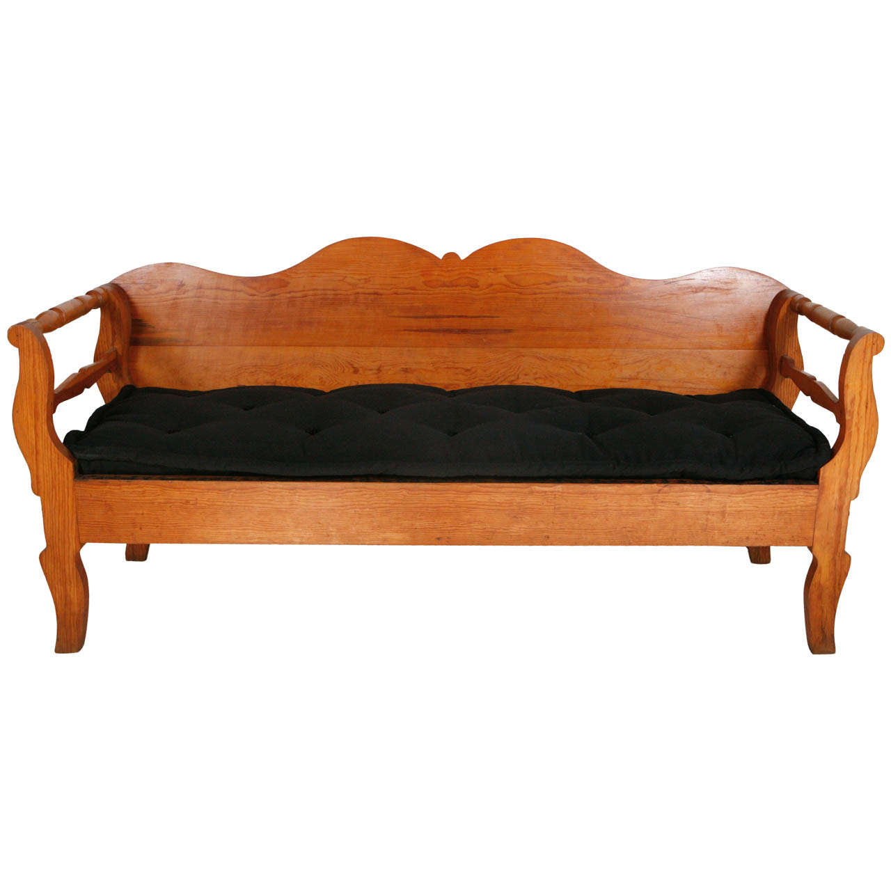 Wood Settee with Black Mattress Tufted Seat