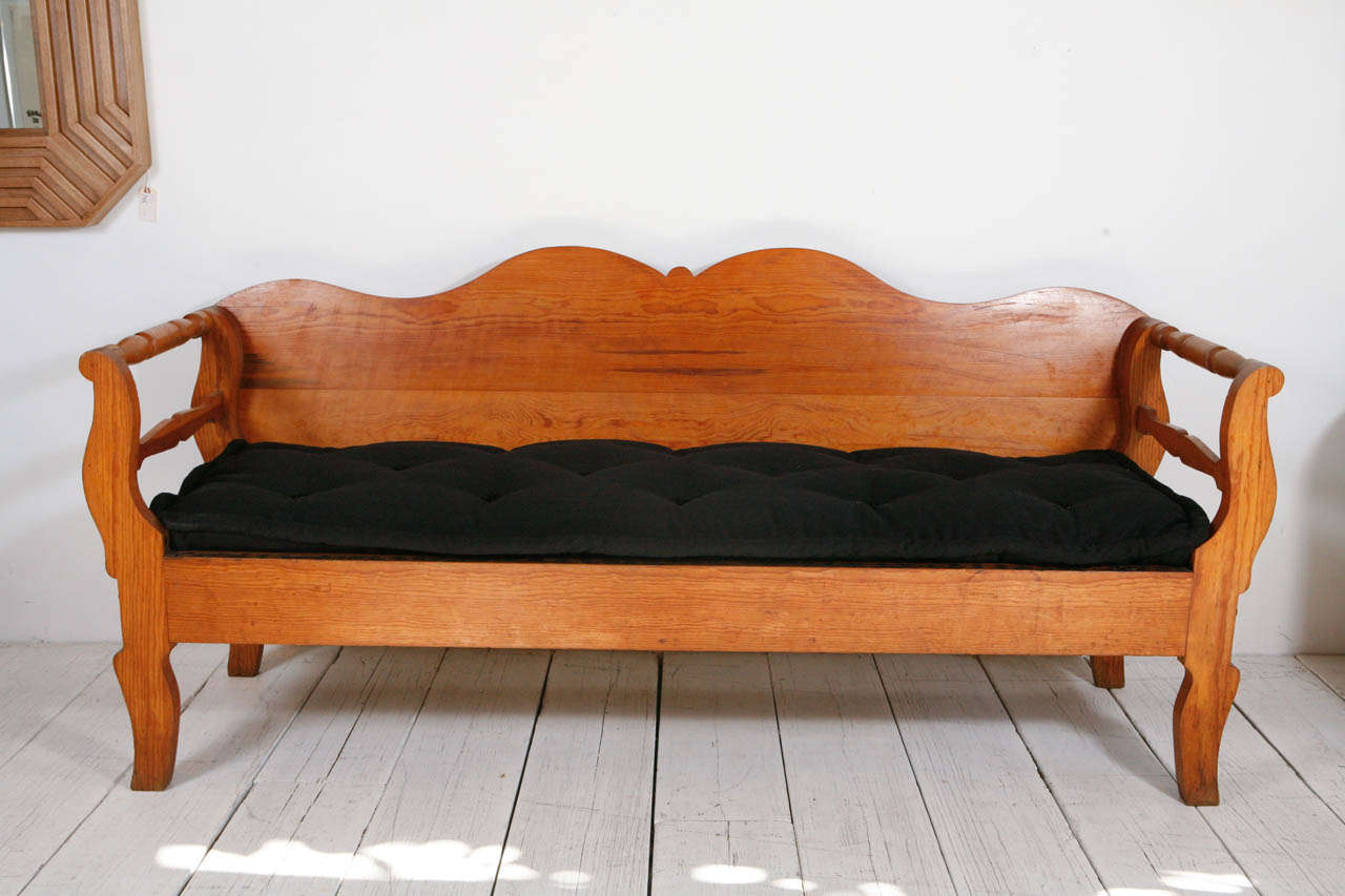 Schoolhouse Wood Settee with Black Mattress Tufted Seat