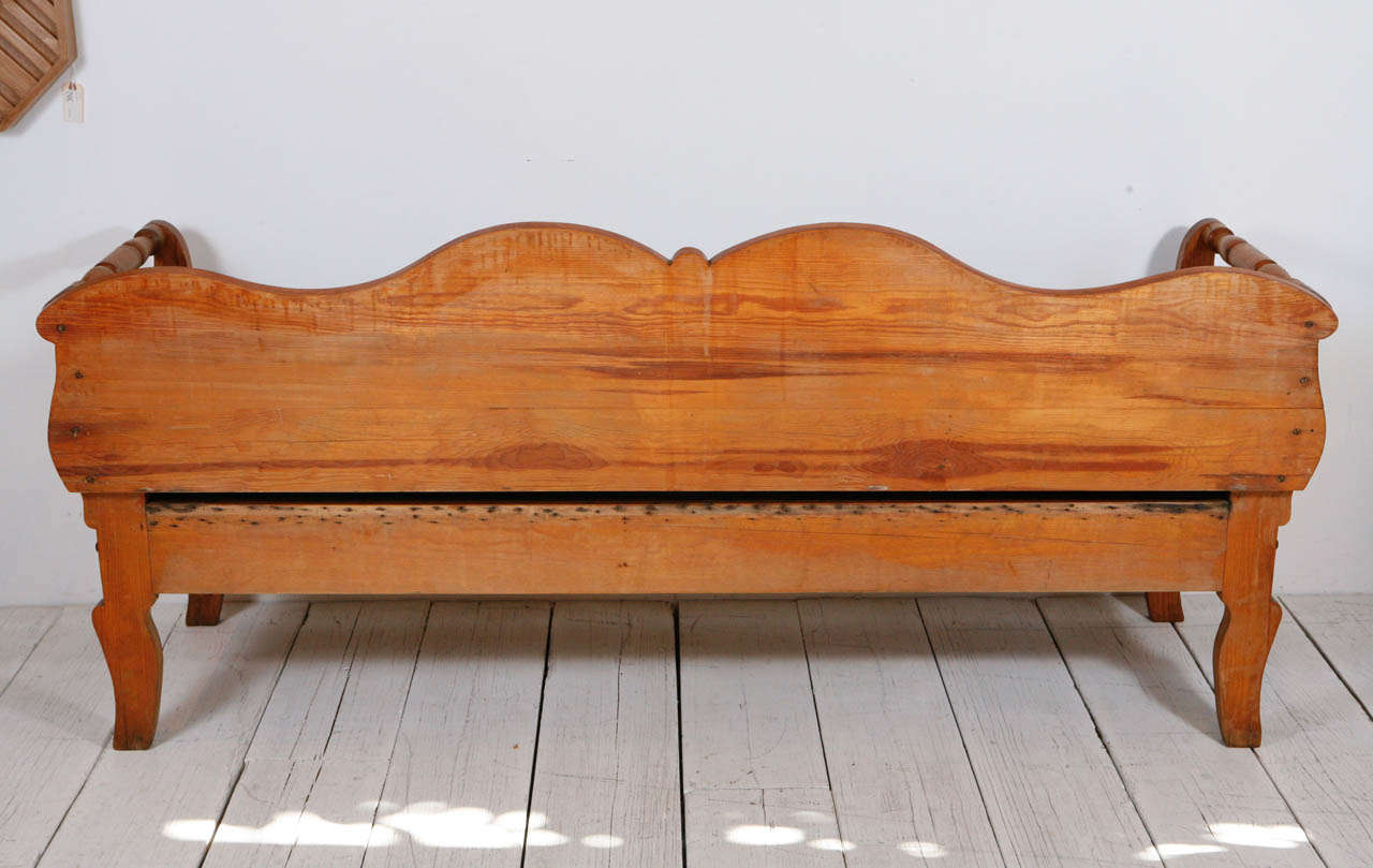 Wood Settee with Black Mattress Tufted Seat at 1stDibs