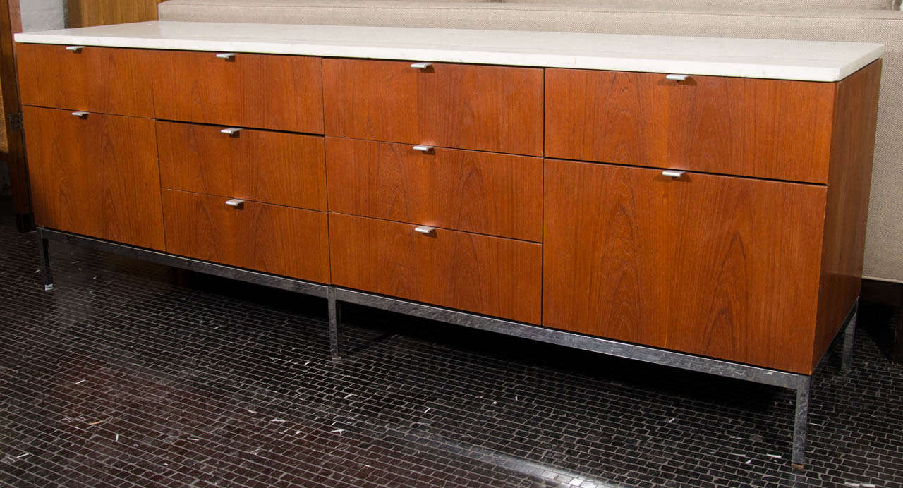 Florence Knoll teak and marble credenza with all drawers, mfg. Knoll, 1960's.