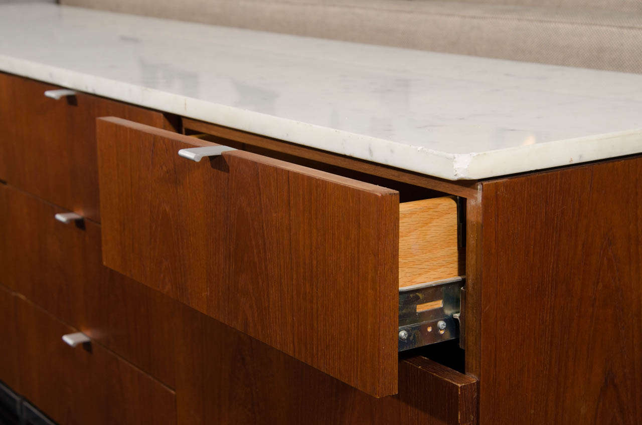 Mid-20th Century Florence Knoll Teak and Marble Credenza
