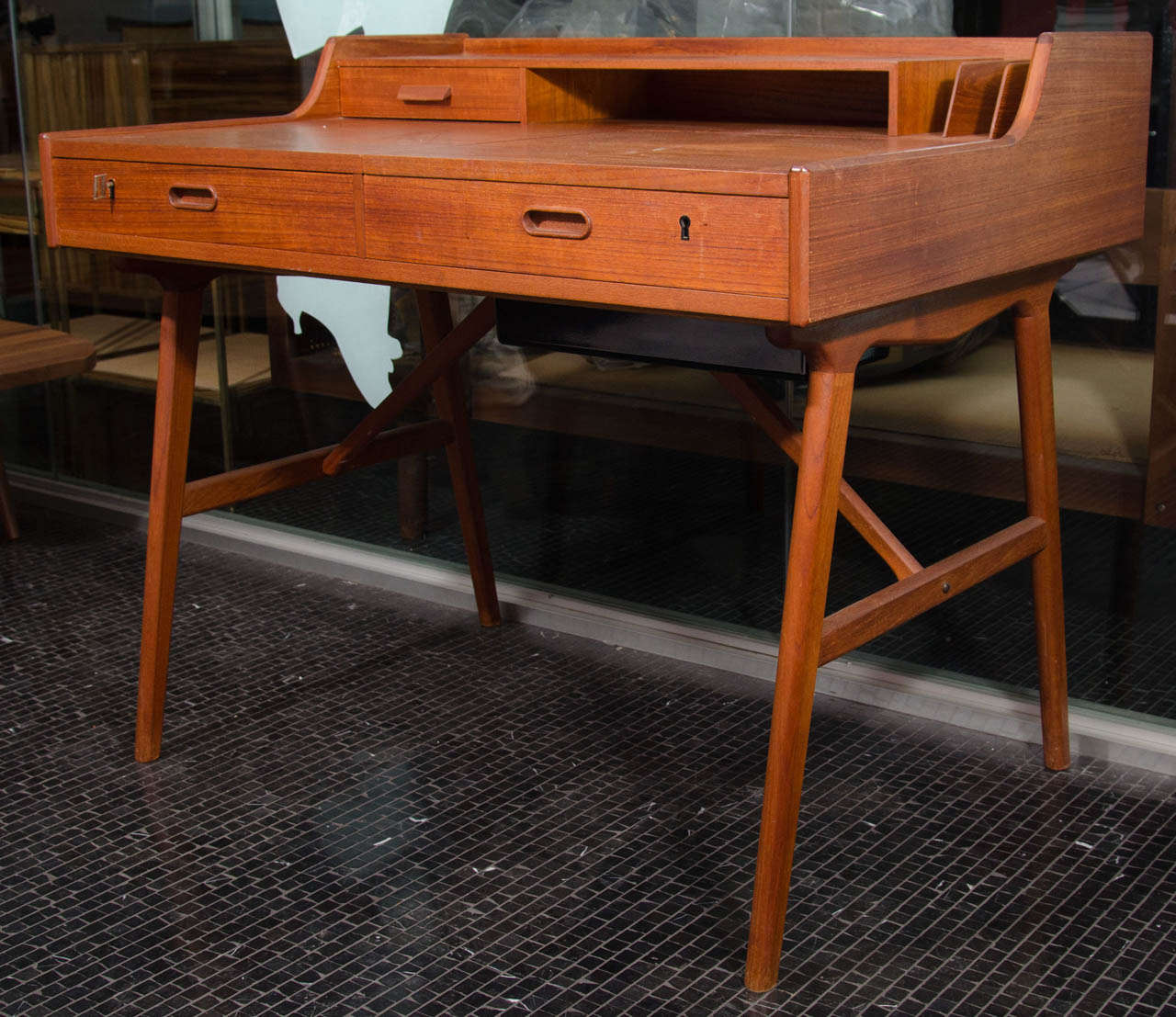 Teak writing desk/vanity by Arne Wahl Iversen and produced by Vinde Mobelfabrik, Denmark-1960′s