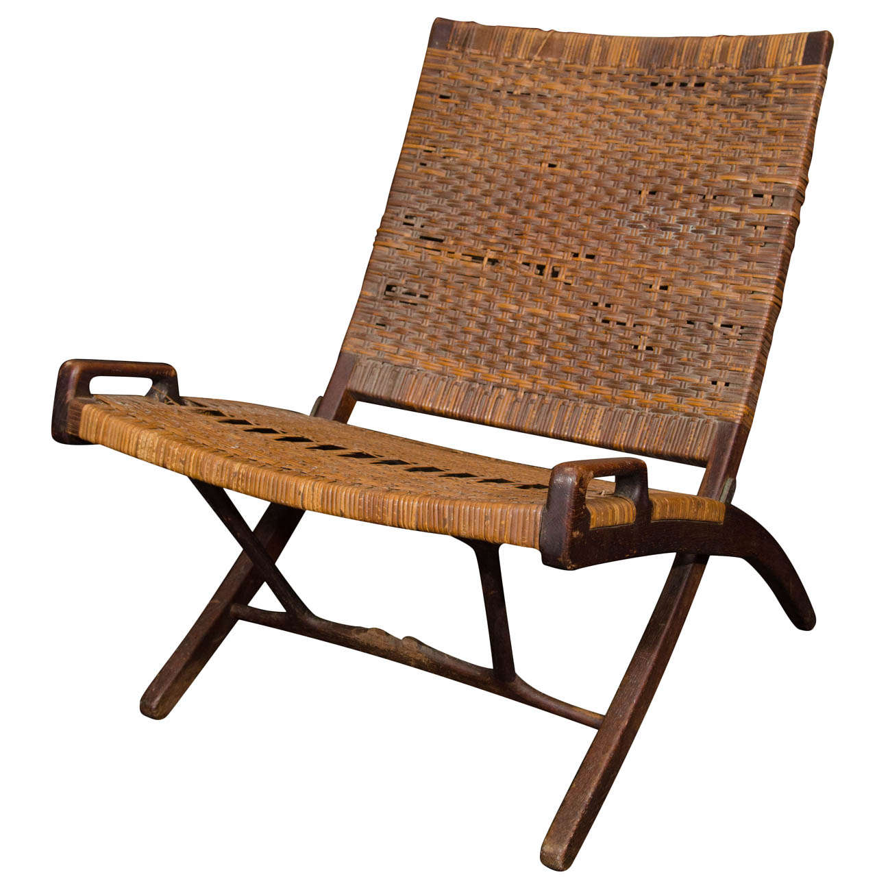 Hans Wegner Oak/Cane Folding Chair Stamped Johannes Hansen at 1stDibs