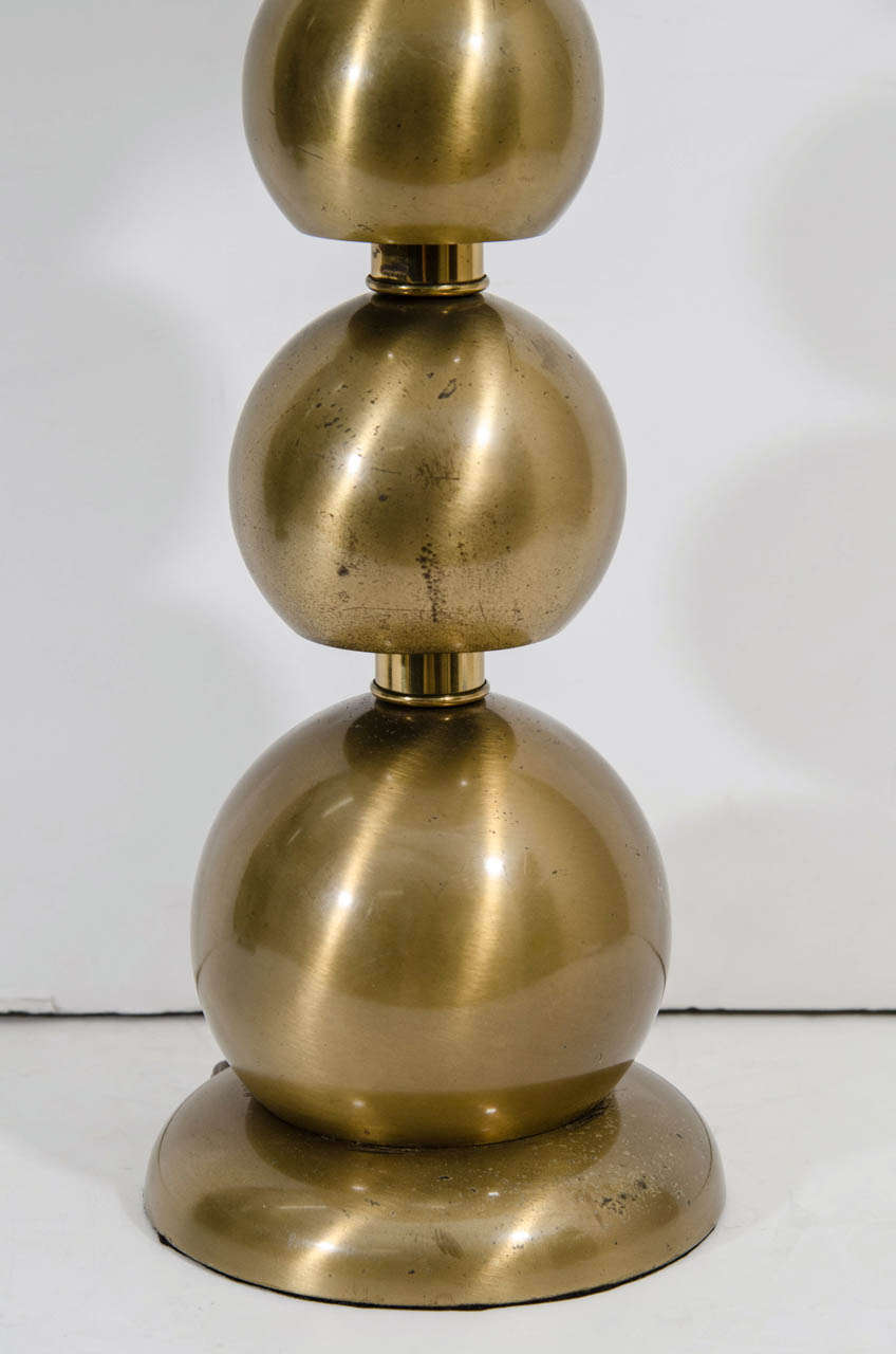 Mid-Century Modern A Mid Century Pair of Brushed Brass Stacked Ball Table Lamps