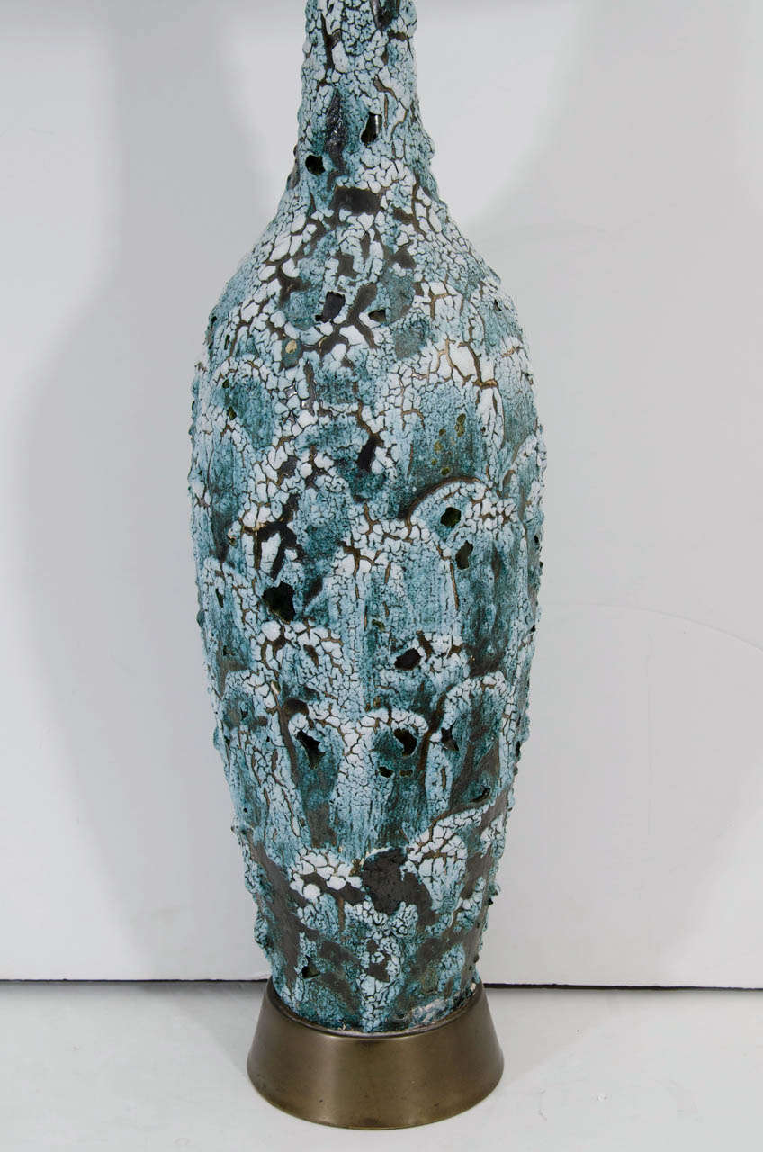 Mid-Century Modern A Mid Century Lava Glaze Table Lamp in Blue
