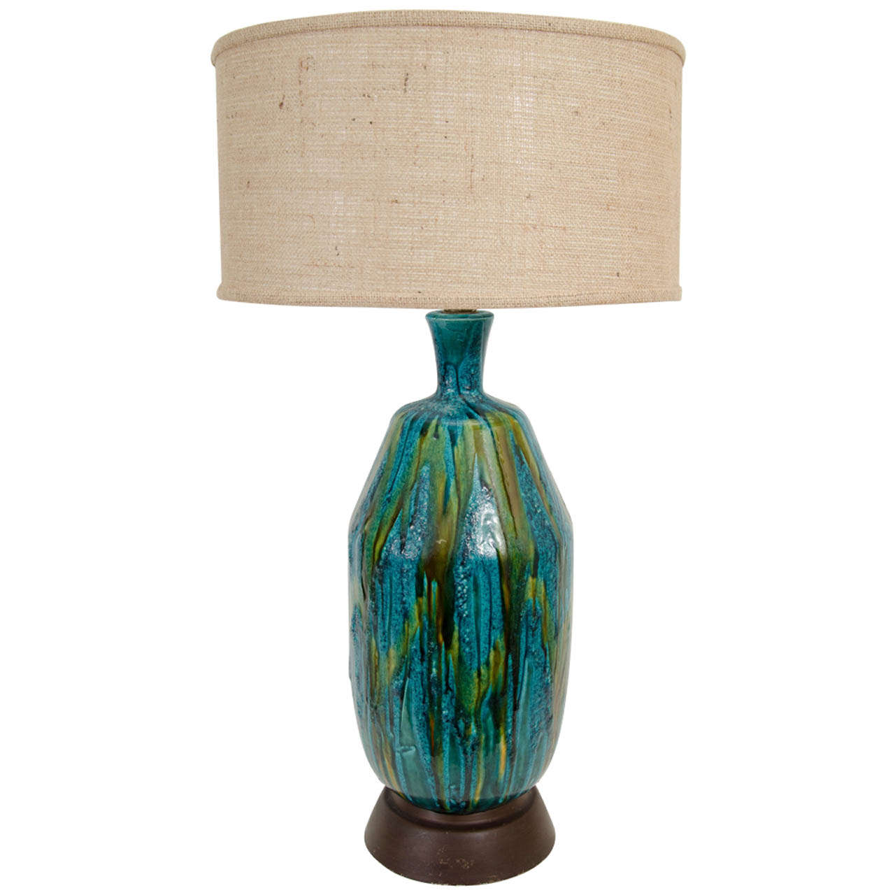A Mid Century Ceramic Table Lamp in Green and Blue Glaze