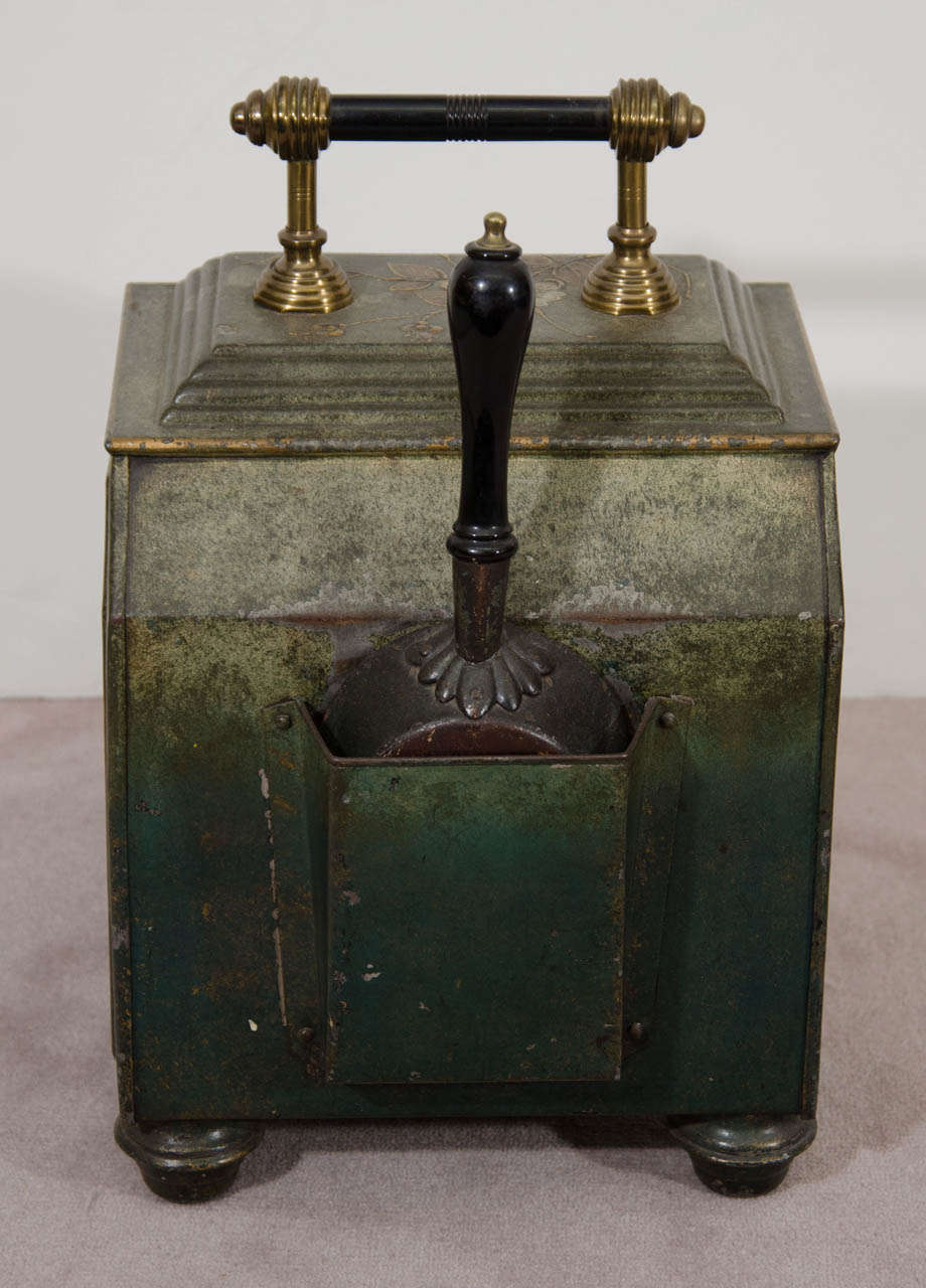 19th Century An Antique Hand Painted Tole Coal Scuttle