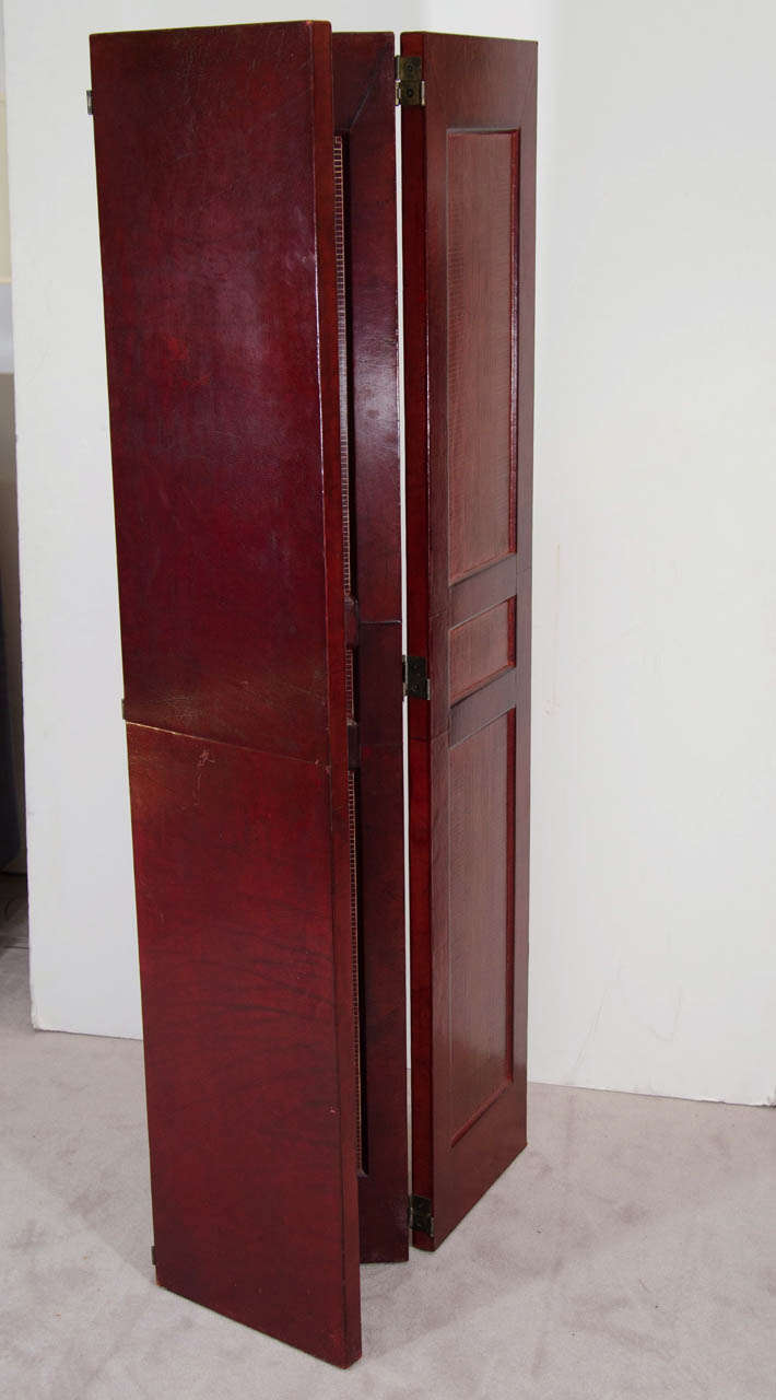 20th Century A Mid Century Pair of Leather Folding Screens