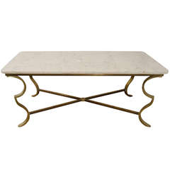 A Mid Century Rectangular Marble and Bronze Coffee or Cocktail Table