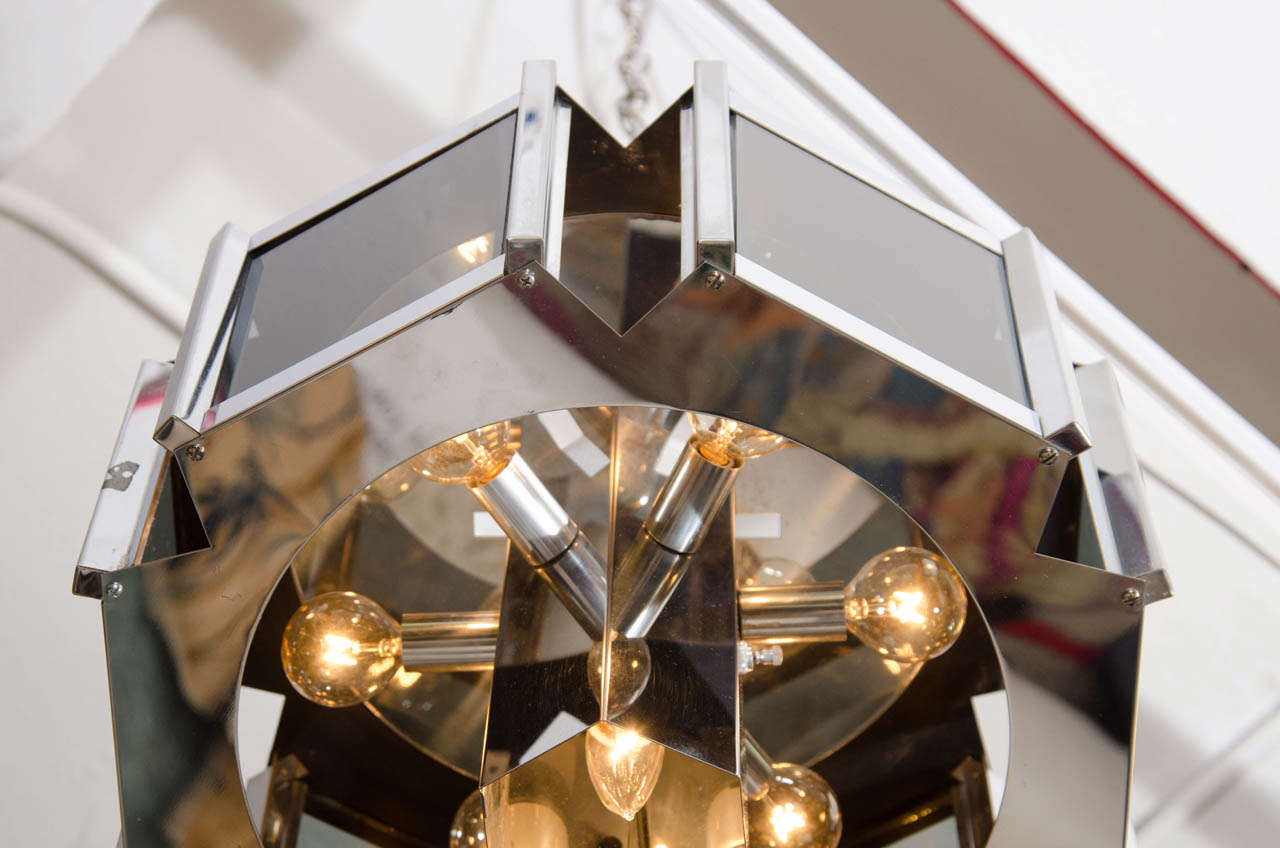 American Mid Century Chrome and Glass Chandelier by Fredrick Ramond