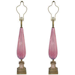 A Mid Century Pair of Murano Pink Table Lamps By Seguso