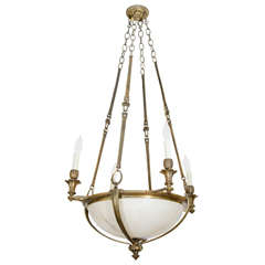 An Antique French Bronze and Alabaster Light Fixture