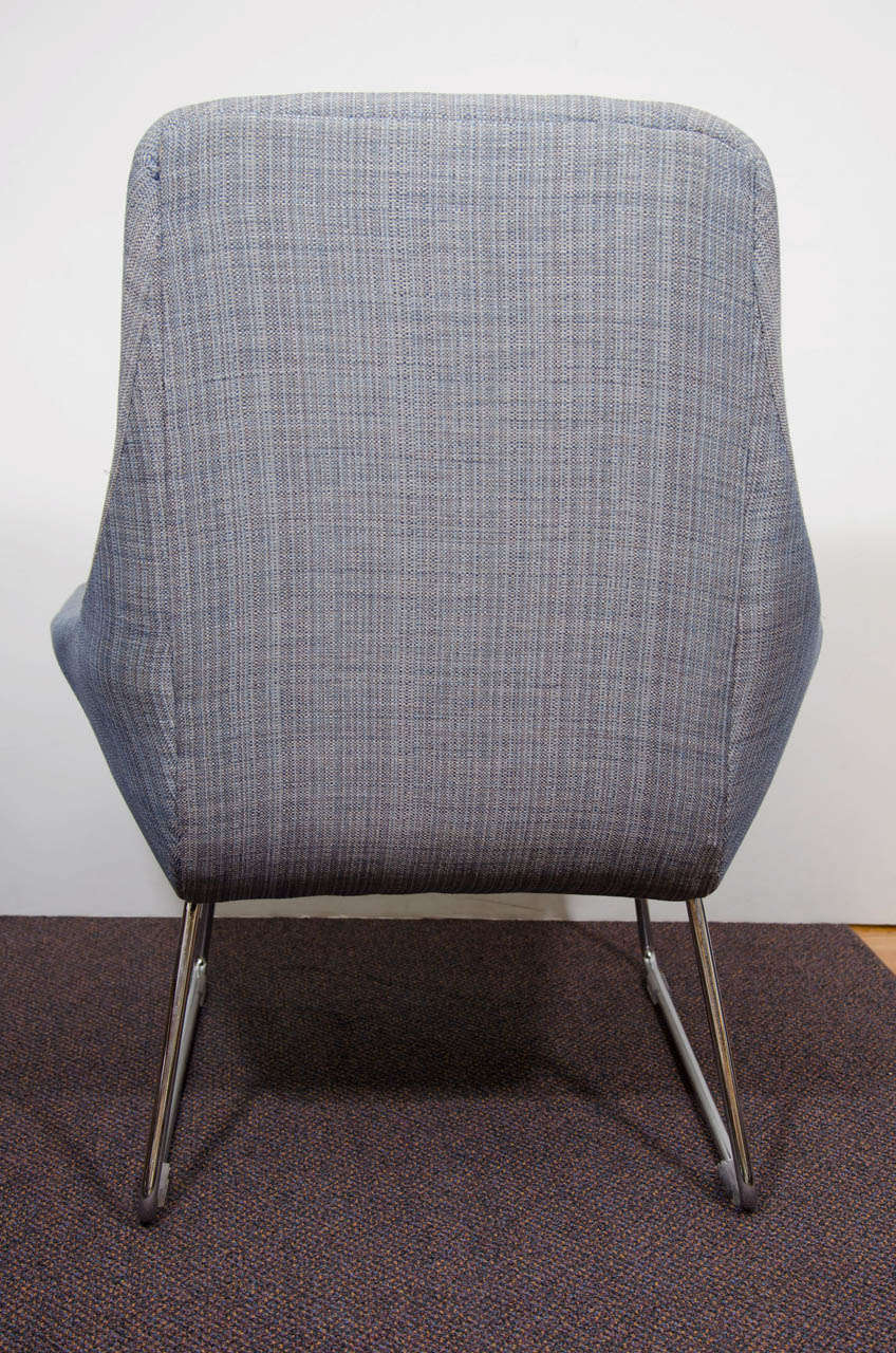 20th Century A Mid Century Lounge Chair With Blue Twill Fabric