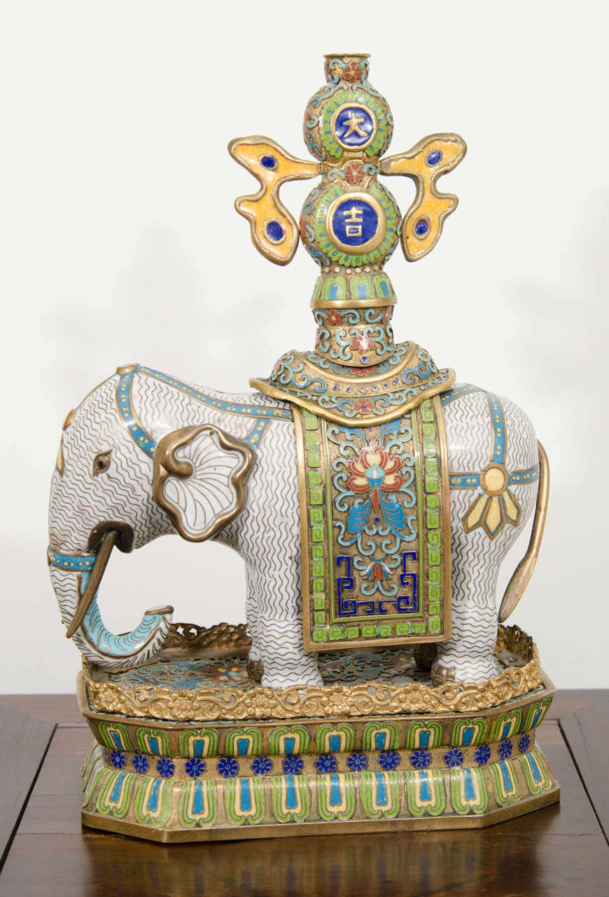 19th Century A Pair of Qing Dynasty Gilt Bronze and Cloisonne Elephants