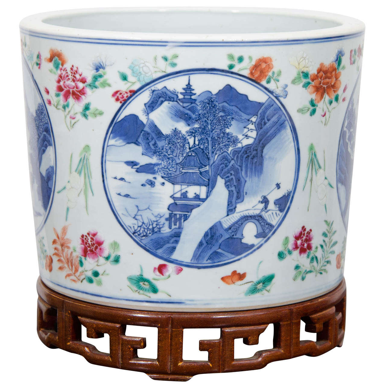 Large 19th Century Guangxu Period Chinese Porcelain Planter Depicting Four Noble Professions or Yuweng