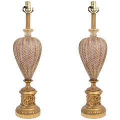 A Midcentury Pair of Barovier and Toso Murano Table Lamps